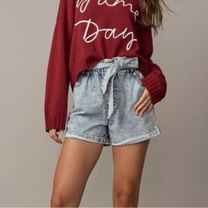 Francesca’s XS - Acid Wash Paperbag Waist Denim Shorts